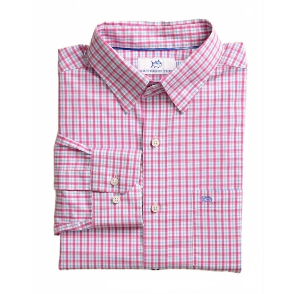 NEW SOUTHERN TIDE charleston broad creek plaid sportshirt in very berry - Picture 7 of 7